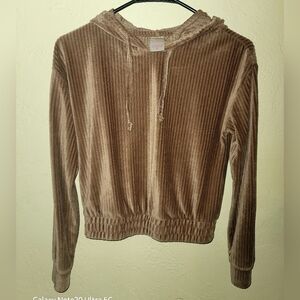 No Boundaries Petite XS Shiny Velvet Golden Brown Hoodie